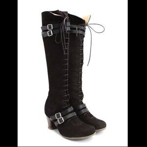 JOHN FLUEVOG OPERETTAS: HJORDIS  BLACK Suede LEATHER KNEE HIGH BOOTS 9.5